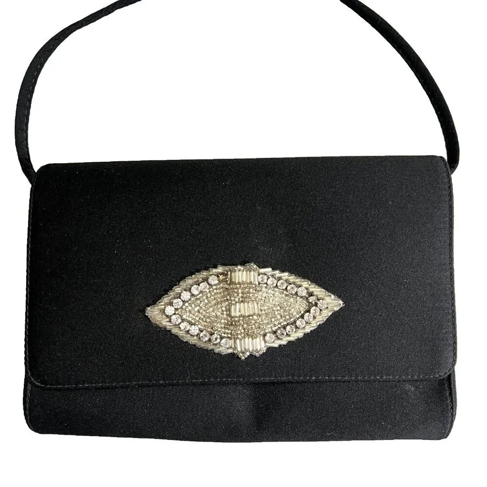 Vintage‎ Givenchy Paris Art Deco Jewel Black Small Evening Bag Clutch Strap Flaw - Picture 2 of 14